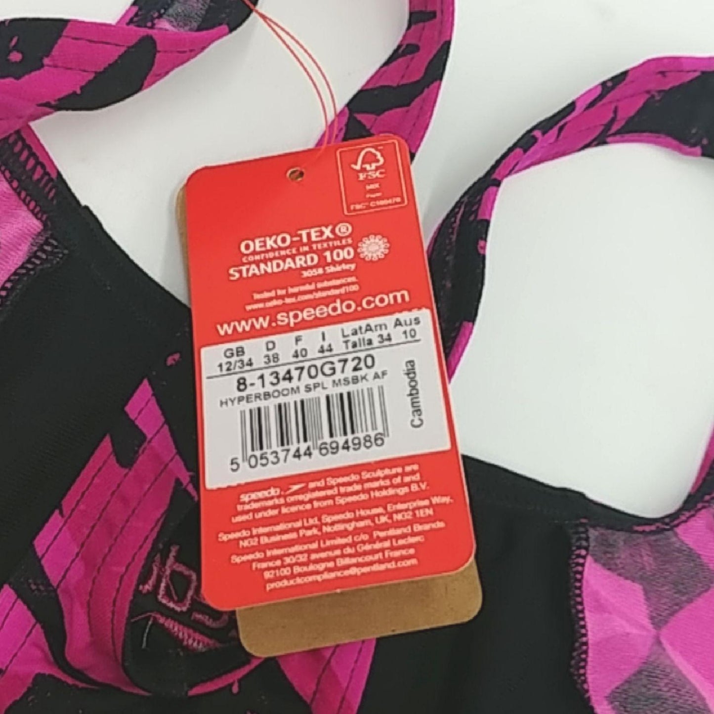 Speedo Damen Hyperboom Splice Muscleback Badeanzug, Schwarz/Rosa, 34