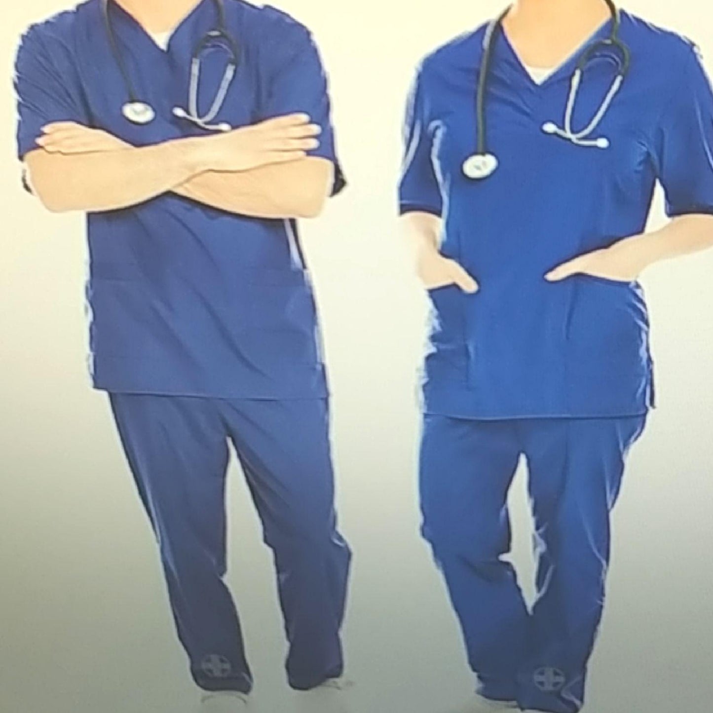 AIESI® Medizinische Uniform herren damen aus 100% sanforisierter Baumwolle Hose und Top mit V-Ausschnitt, Größe S BLAU