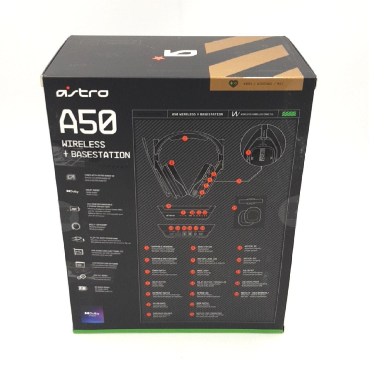 ASTRO Gaming A50 Wireless Gaming Headset Ladestation Dolby Audio Game Voice Balance Control 2,4 GHz Kabellos 9m Reichweite Xbox Series X|S Xbox One PC Mac Schwarz Gold