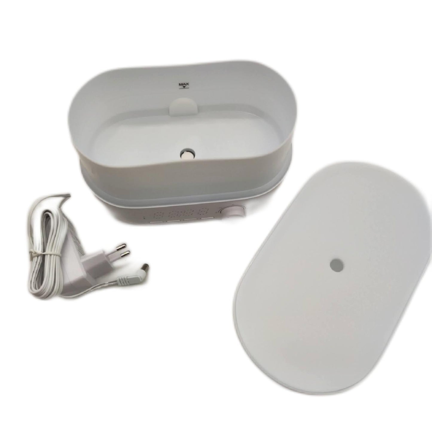 Hubble Connected Mist 5-in-1 Smart-Luftbefeuchter für Babys mit Aroma-Diffusor, Bluetooth-Lautsprecher, 7-farbiger Nachtlichtfunktion, LED-Digitaluhr, 10 Stunden Batterielaufzeit und Smartphone-App