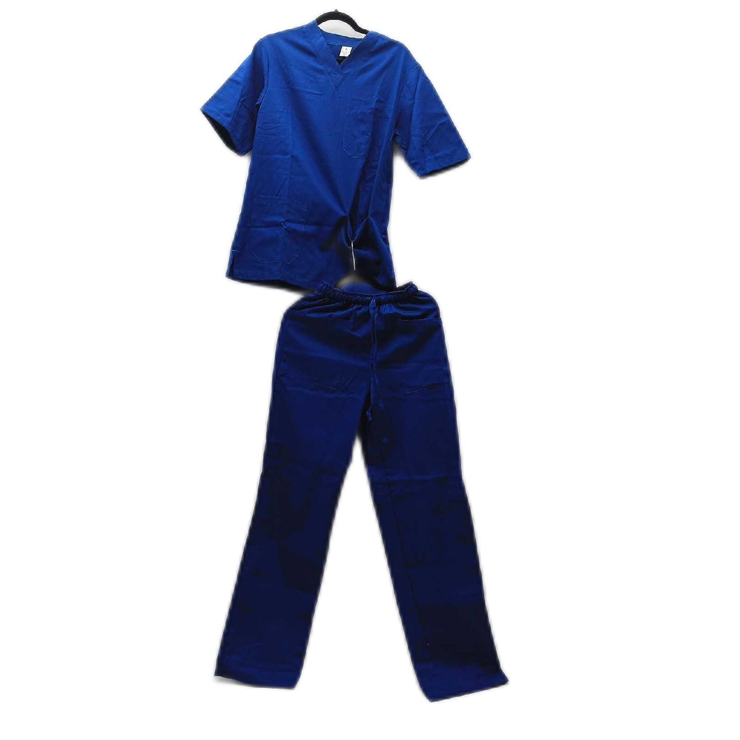 AIESI® Medizinische Uniform herren damen aus 100% sanforisierter Baumwolle Hose und Top mit V-Ausschnitt, Größe S BLAU