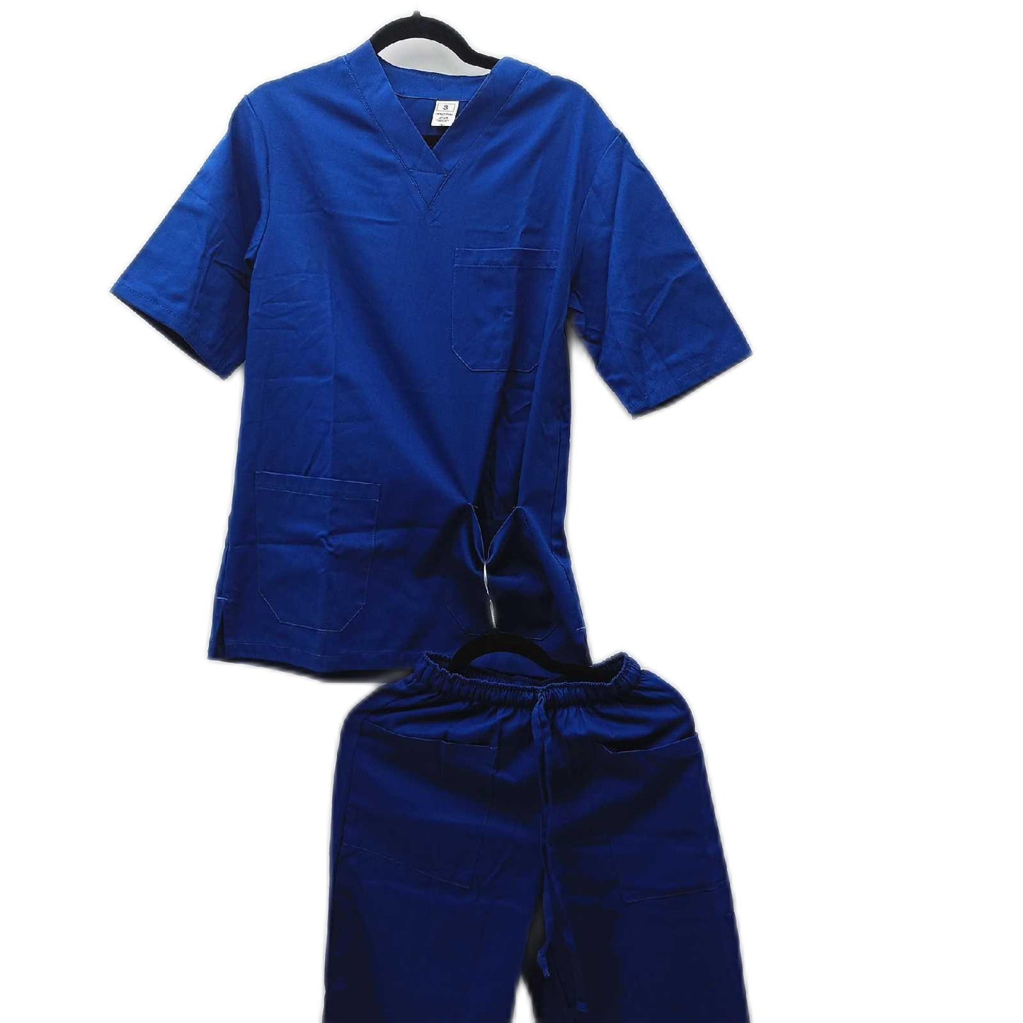 AIESI® Medizinische Uniform herren damen aus 100% sanforisierter Baumwolle Hose und Top mit V-Ausschnitt, Größe S BLAU