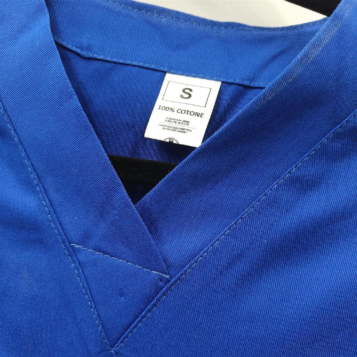 AIESI® Medizinische Uniform herren damen aus 100% sanforisierter Baumwolle Hose und Top mit V-Ausschnitt, Größe S BLAU