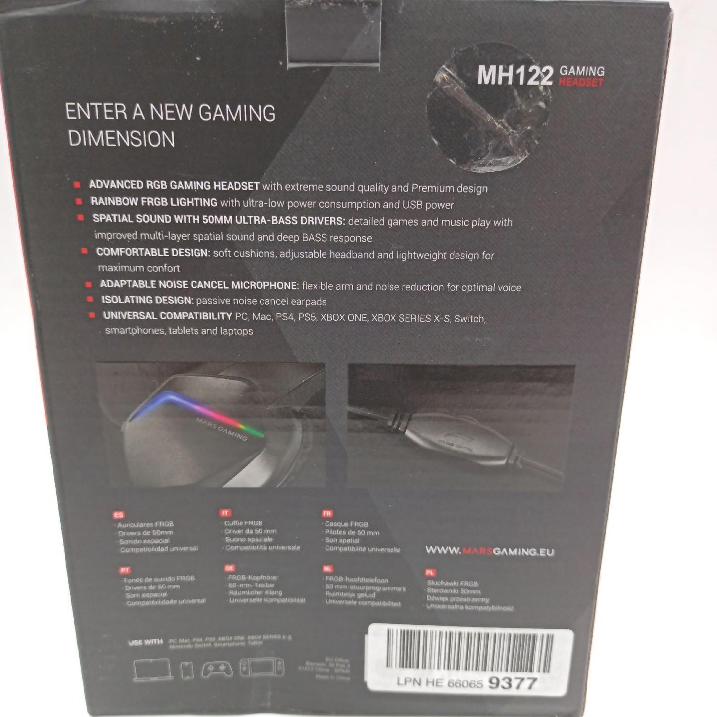 Mars Gaming Gaming MH122, FRGB Over Ear Kopfhörer mit Mikrofon, HiFi Sound, Geräuschunterdrückung, Ultraleichtgewicht, PS4 PS5 Xbox Switch Switch 2 Tablet Windows Mac, Schwarz, Large