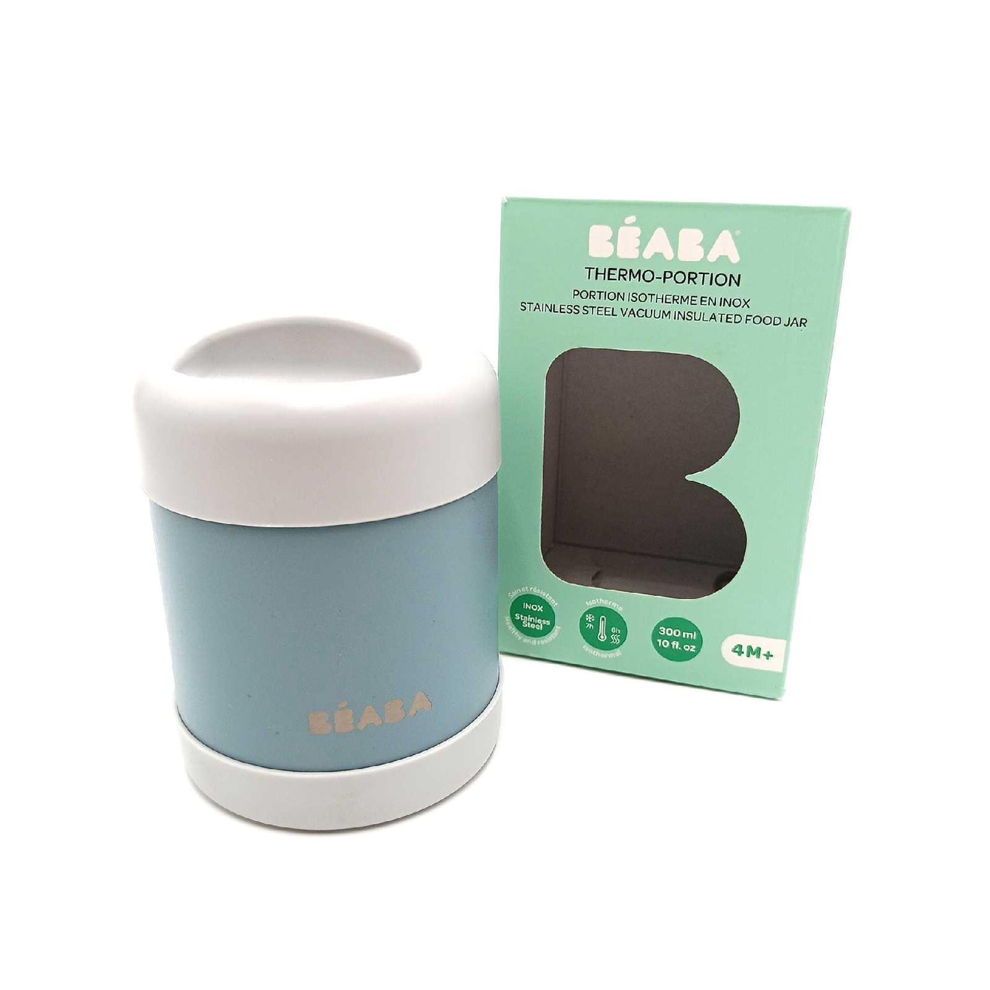 BEABA Thermobehälter Babyausstattung Trinkflasche 300 ml Grau Grün isol