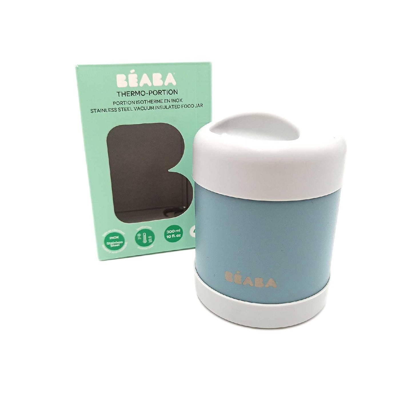 BEABA Thermobehälter Babyausstattung Trinkflasche 300 ml Grau Grün isol