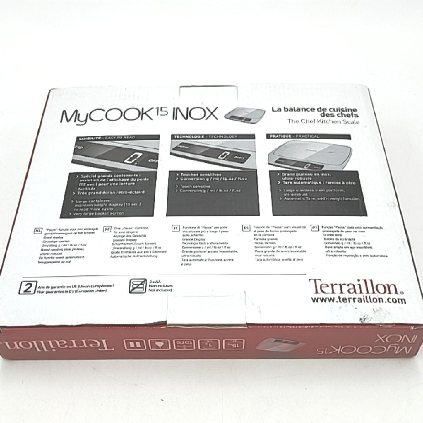Terraillon Waage Küche Küchenwaage MyCook 15 Edelstahl Genauigkeit Tara Funktion Flüssigkeits