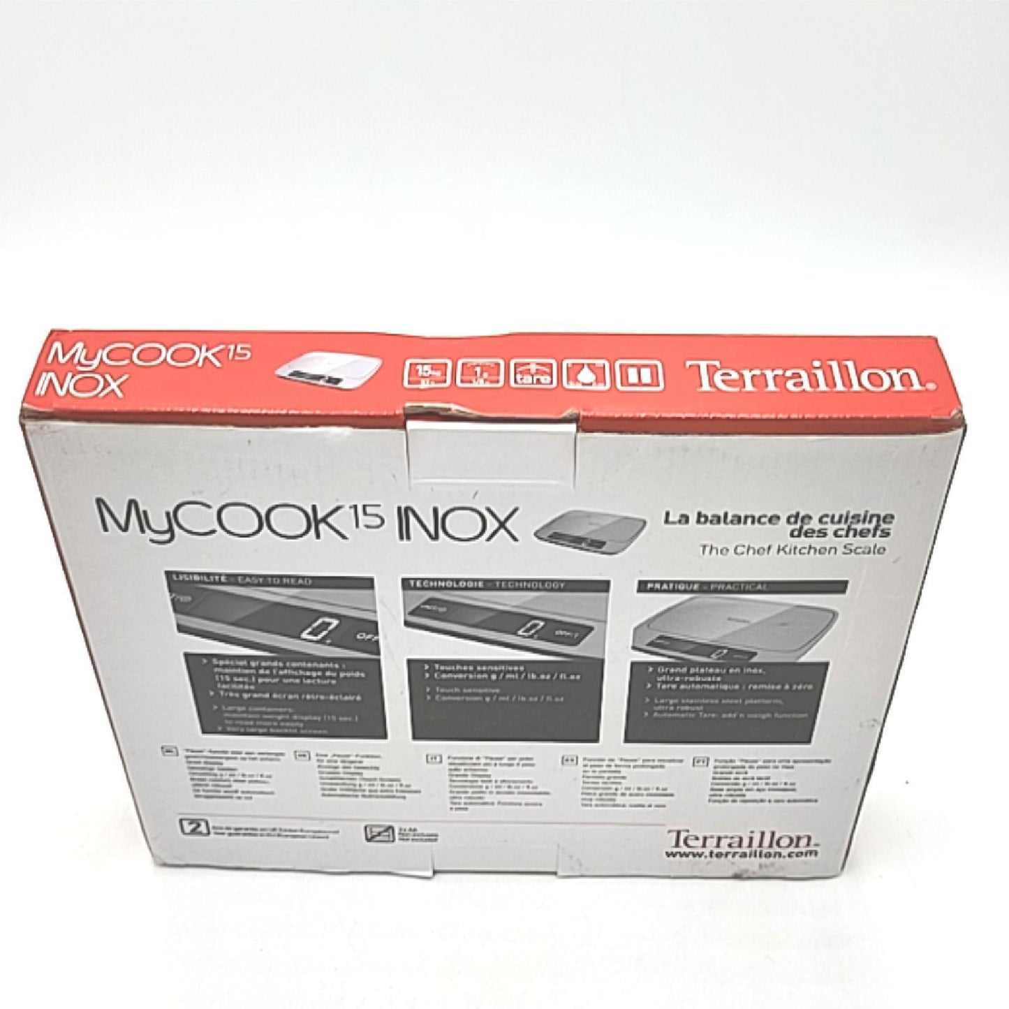 Terraillon Waage Küche Küchenwaage MyCook 15 Edelstahl Genauigkeit Tara Funktion Flüssigkeits