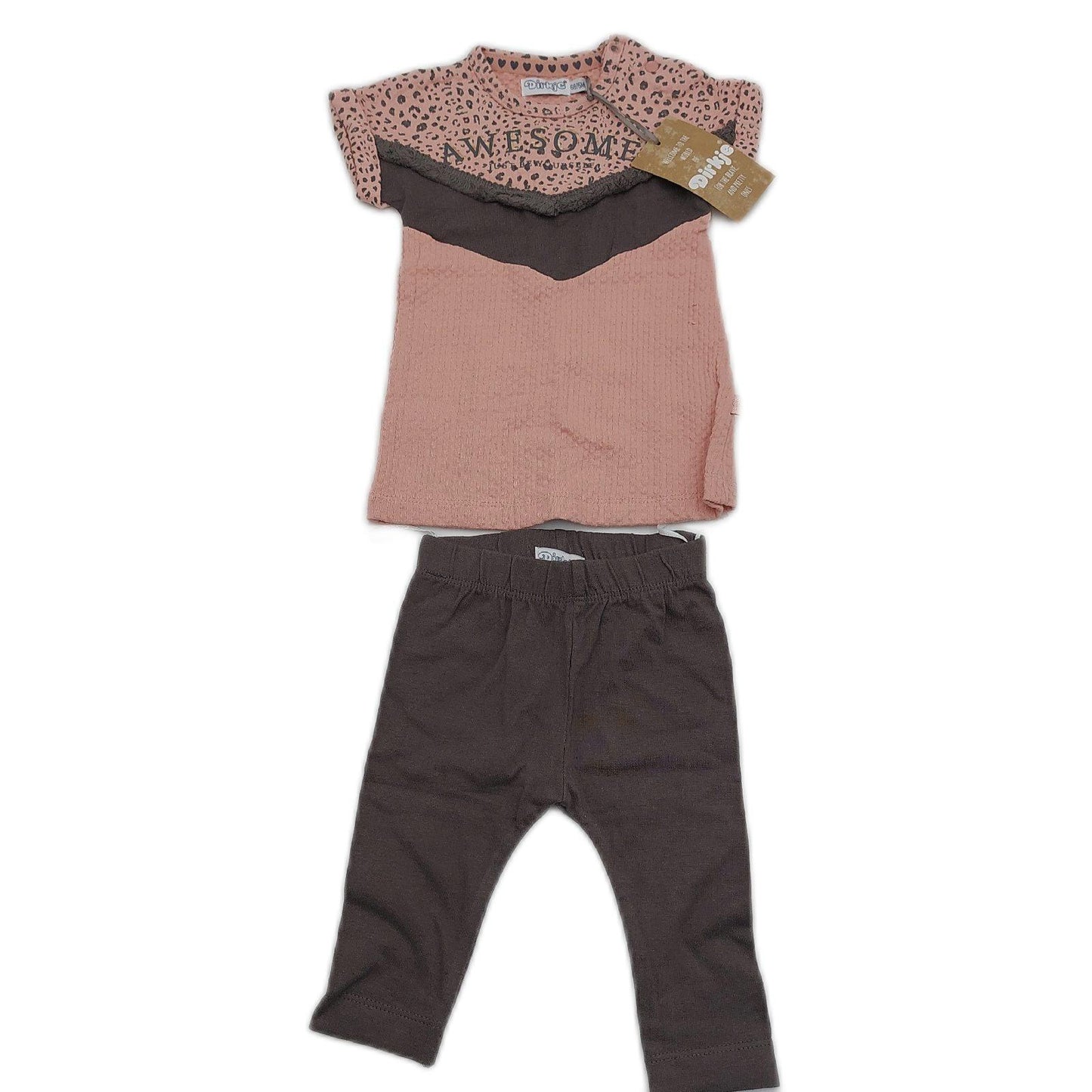 Dirkje - Girls 2-piece Babysuit - Baby Clothes - Cotton - Soft Cotton - Set - Old Pink - Size 68