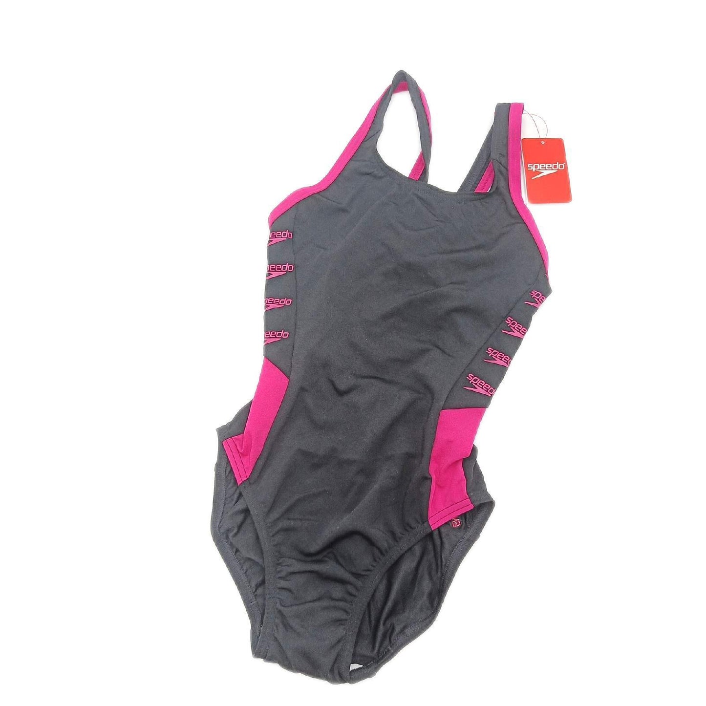 Speedo Damen Boom Logo Splice Muscleback Badeanzug, Schwarz/Electric Rosa, 28