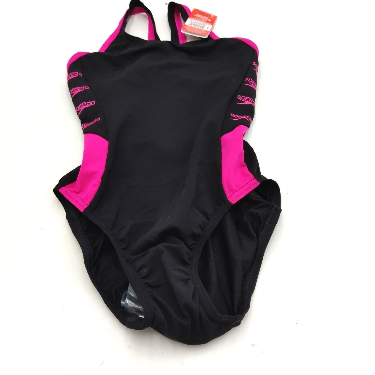 Speedo Damen Boom Logo Splice Muscleback Badeanzug, Schwarz/Electric Rosa, 28