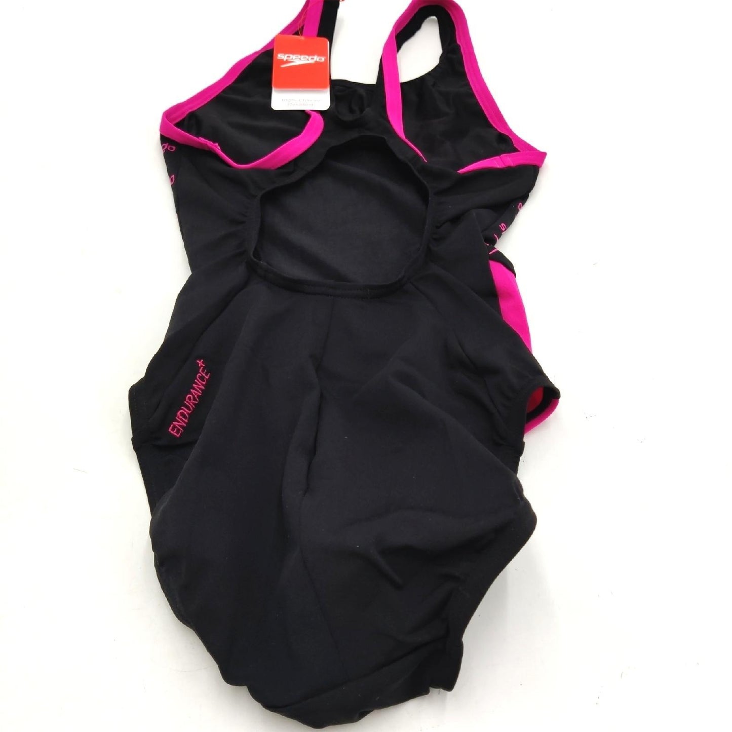 Speedo Damen Boom Logo Splice Muscleback Badeanzug, Schwarz/Electric Rosa, 28