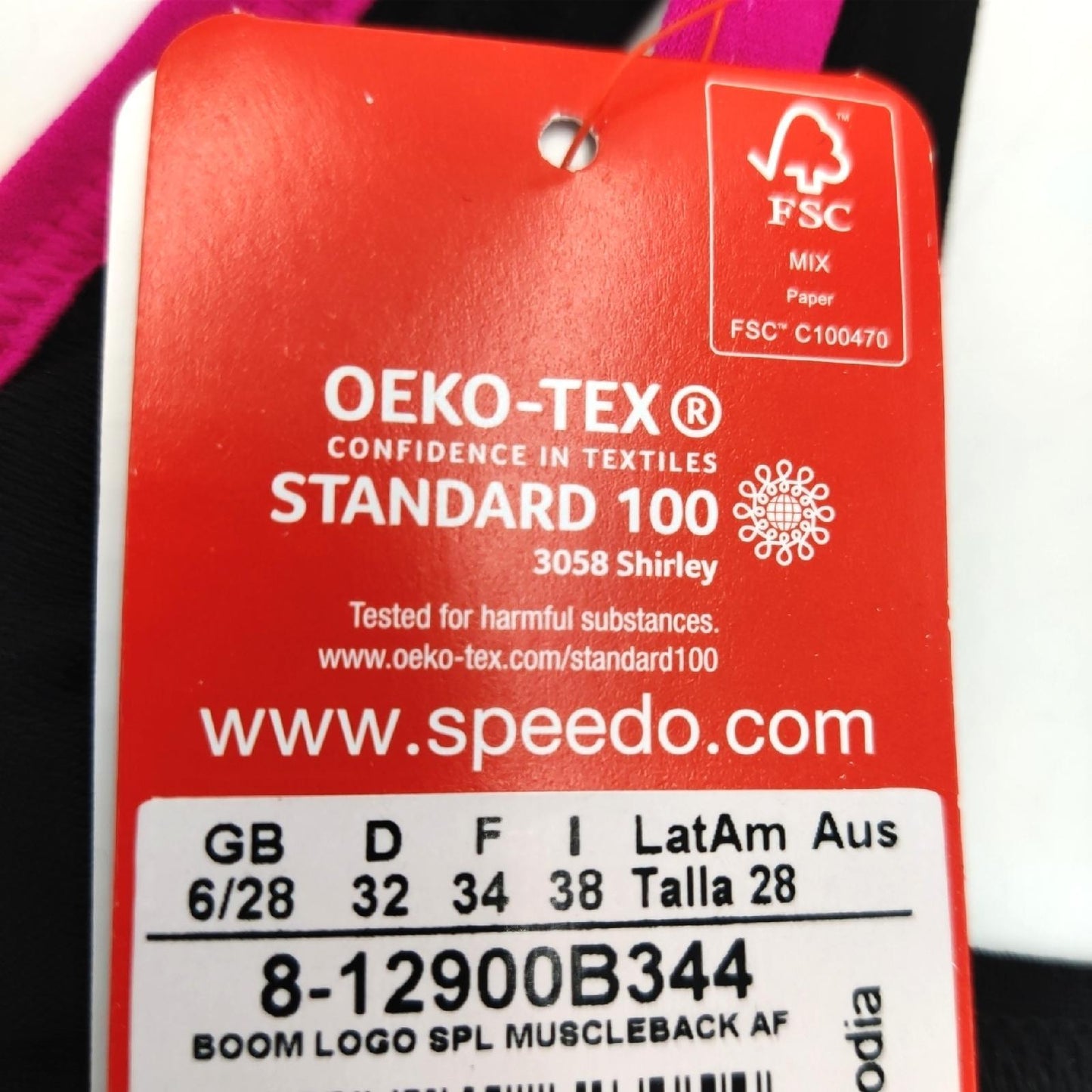 Speedo Damen Boom Logo Splice Muscleback Badeanzug, Schwarz/Electric Rosa, 28