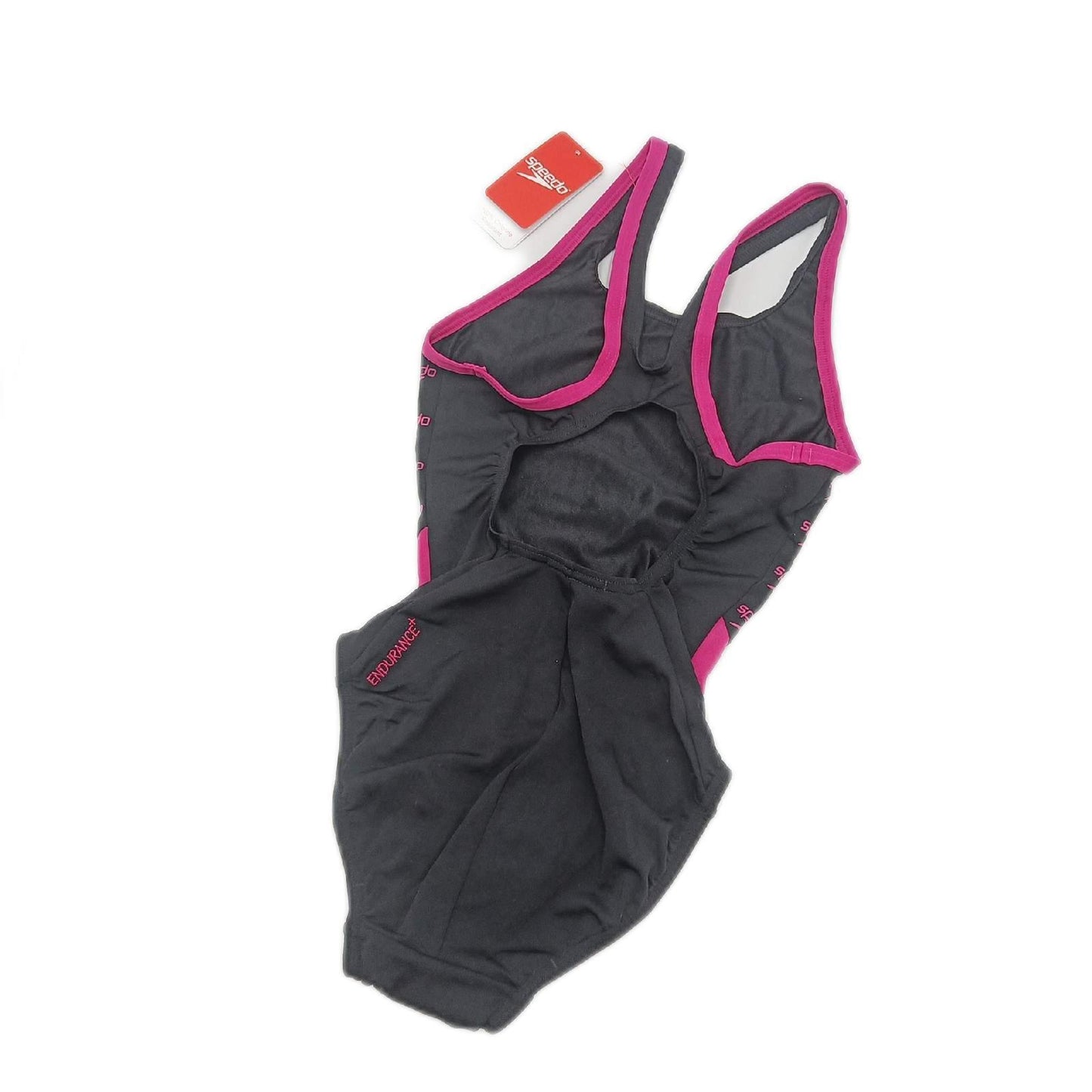 Speedo Damen Boom Logo Splice Muscleback Badeanzug, Schwarz/Electric Rosa, 28