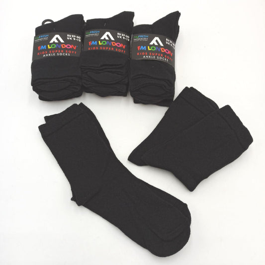 FM London Schulsocken Kinder Socken Schwarz Calf Komfort