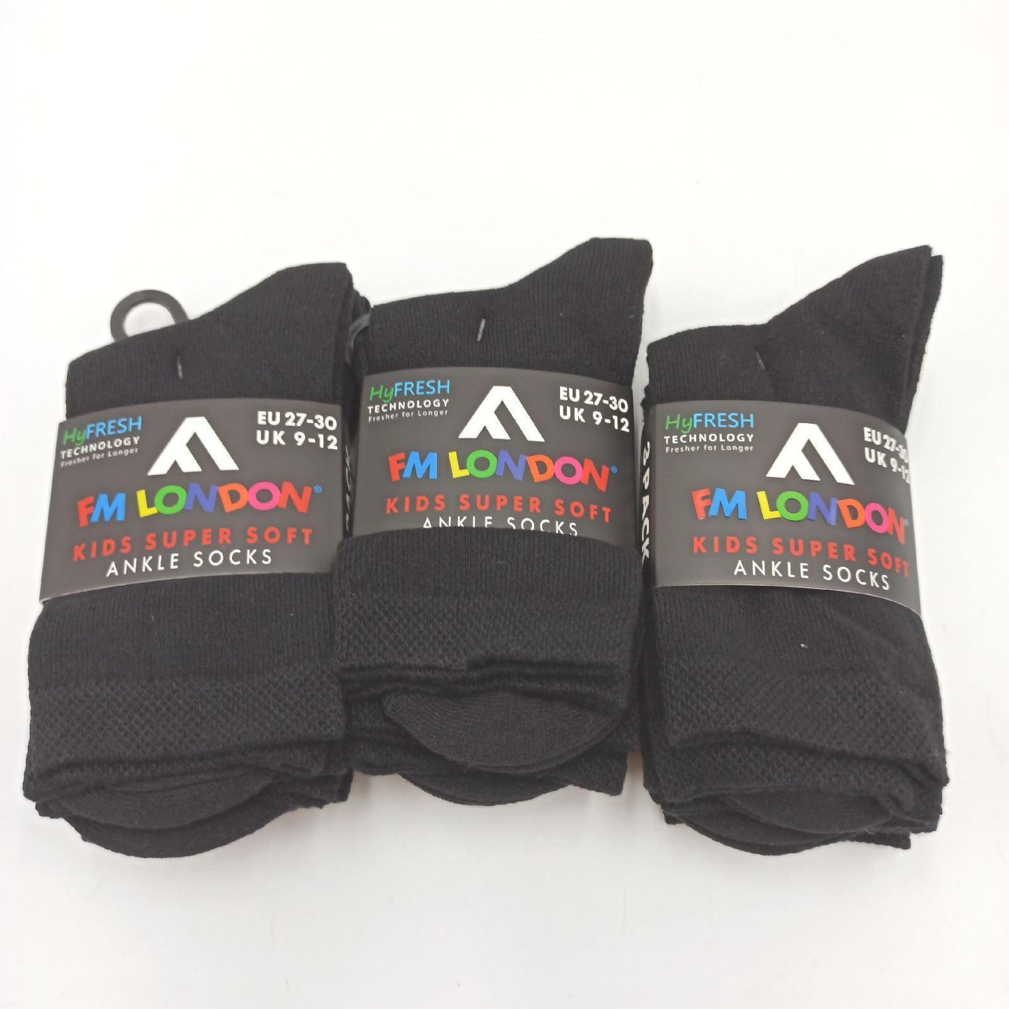 FM London Schulsocken Kinder Socken Schwarz Calf Komfort