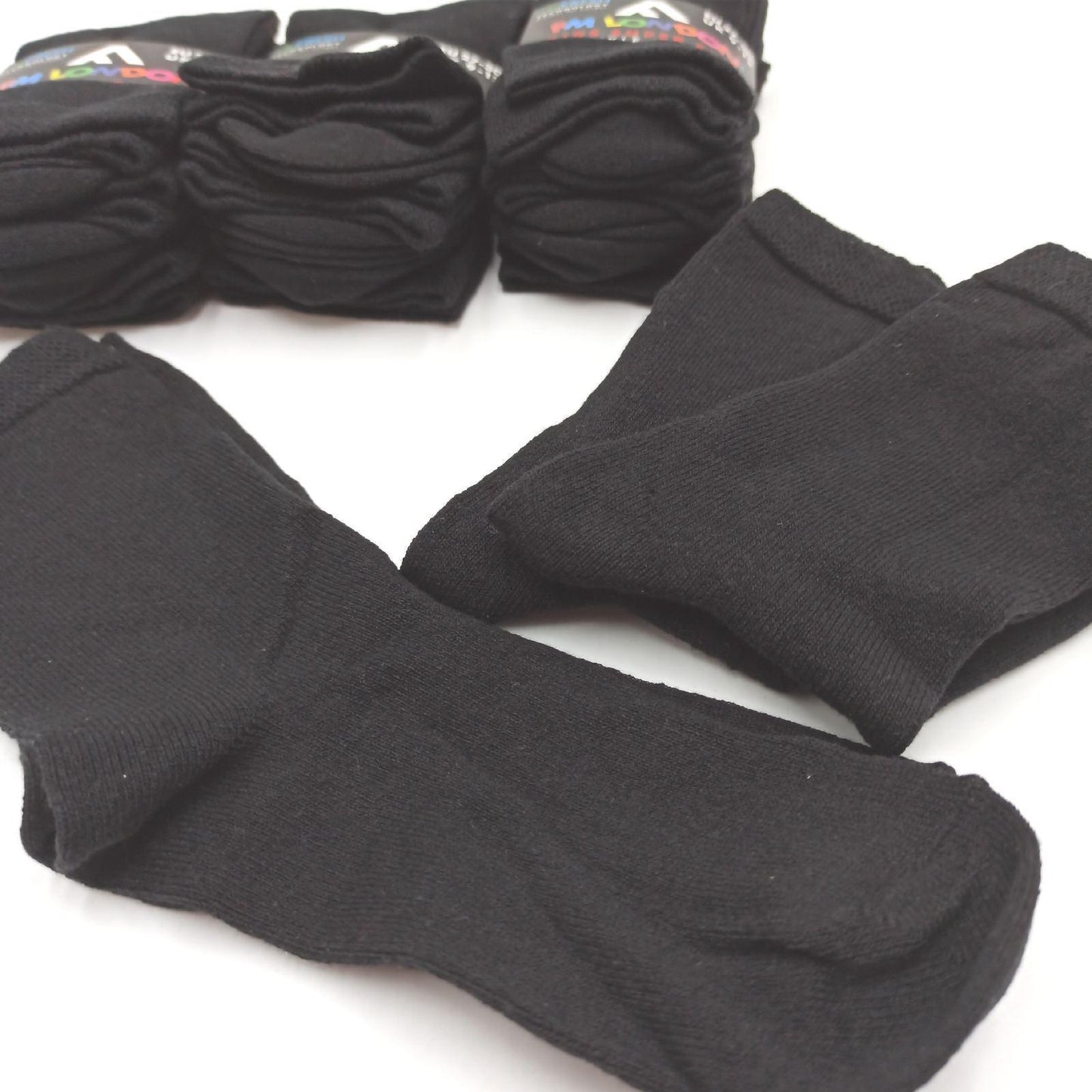 FM London Schulsocken Kinder Socken Schwarz Calf Komfort