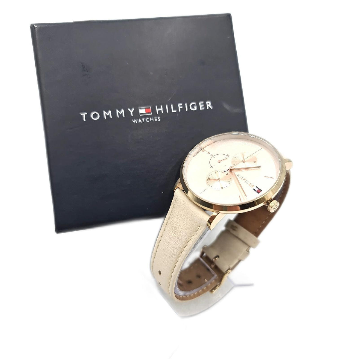 Tommy Hilfiger Multi Zifferblatt Quarz Uhr für Damen mit Beiges Lederarmband - 1781948