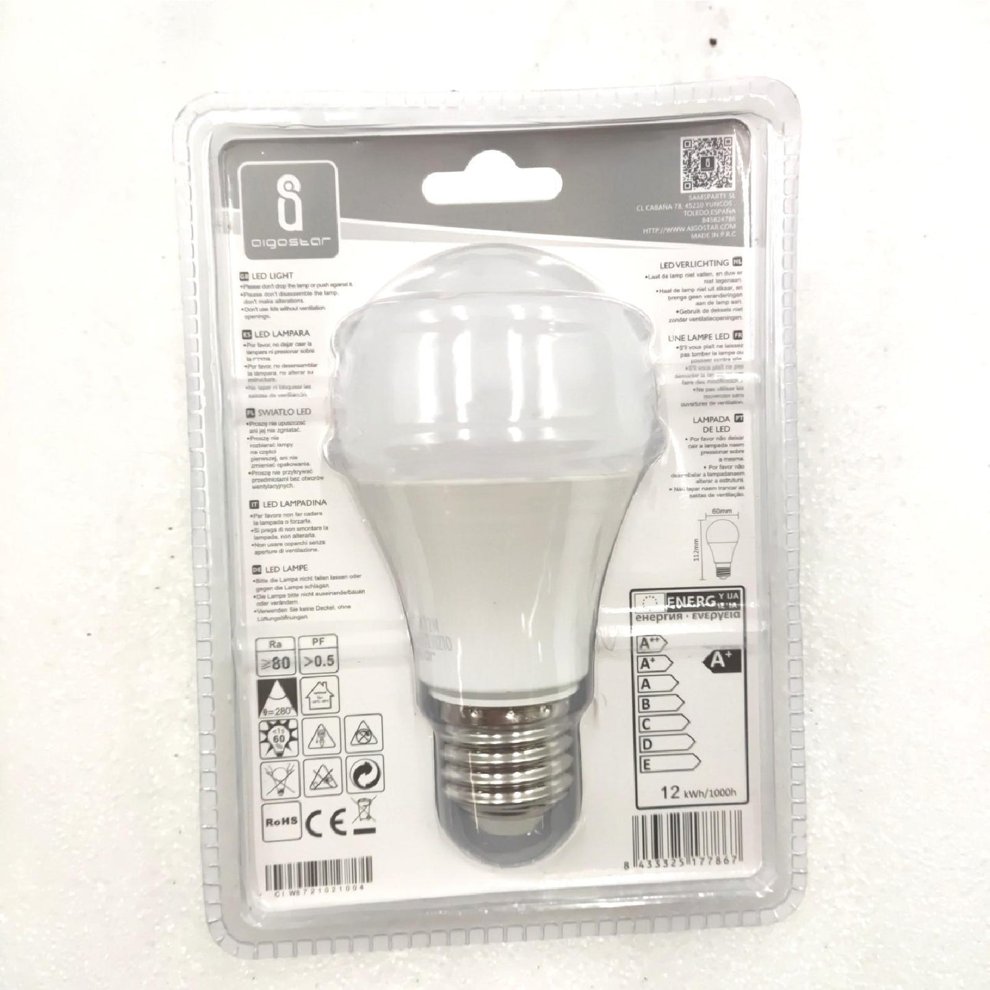 Aigostar Led Lampe E27 Kaltweiß 12W Leuchtmittel Licht 6500K 1170Lumen Abstrahlwinkel 280 Grad Tropfenform Birnen 5 Stück