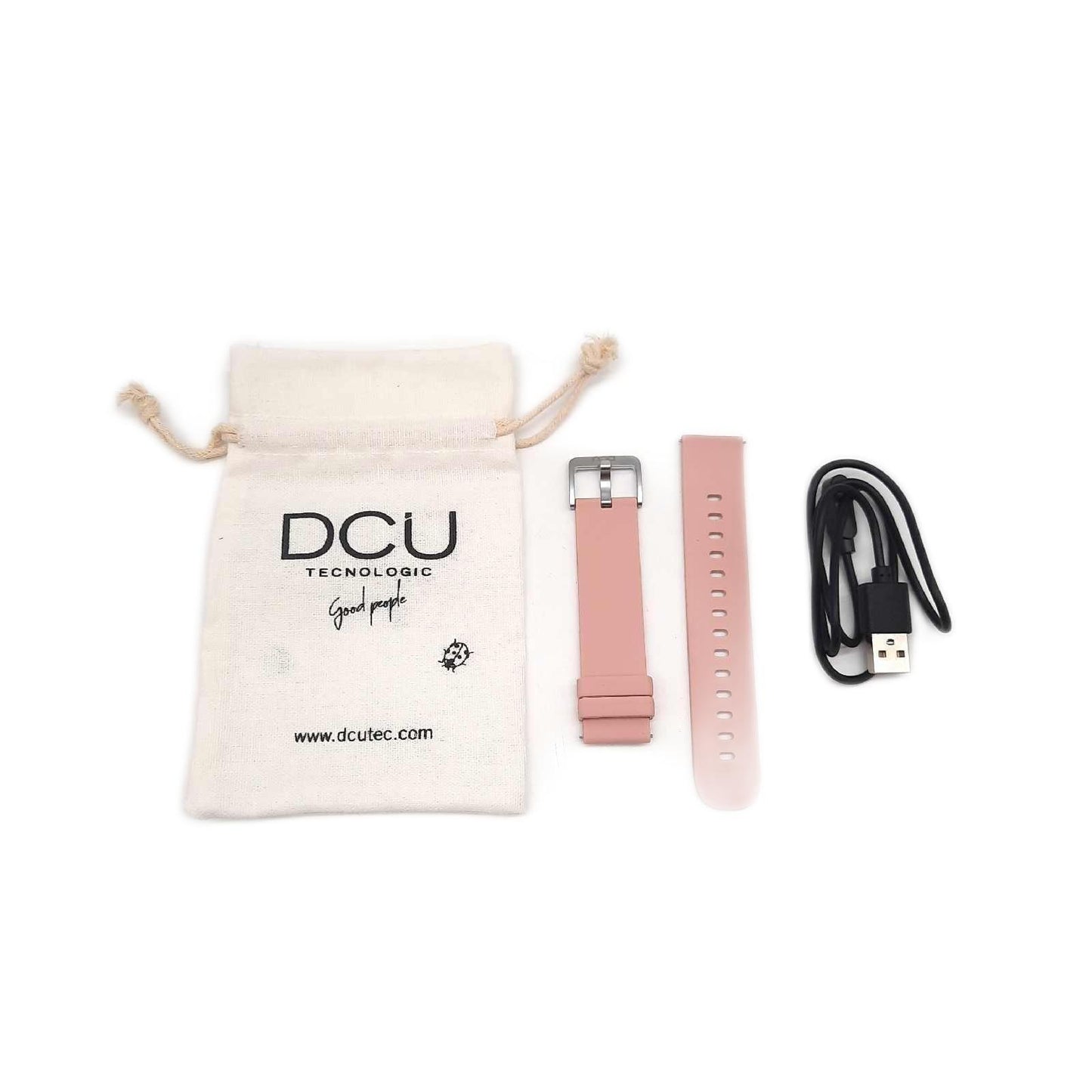 DCU TECNOLOGIC | Moderne Smartwatch | Smartwatch-Anrufe | App-Benachrichtigungen & Anrufe | 8 Sportmodi | IP67 | 2 Roségold-Metallarmbänder +rosa Silikon