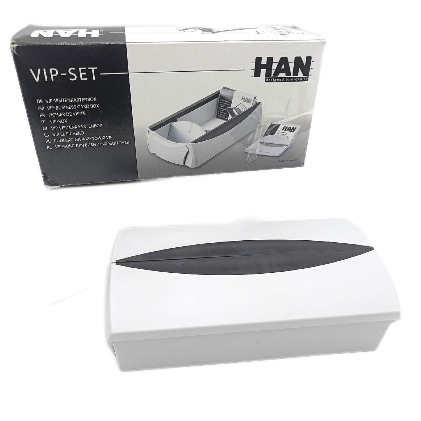 HAN Visitenkartenbox VIP modernes Design Deckel 500 Karten Schwarz praktisch