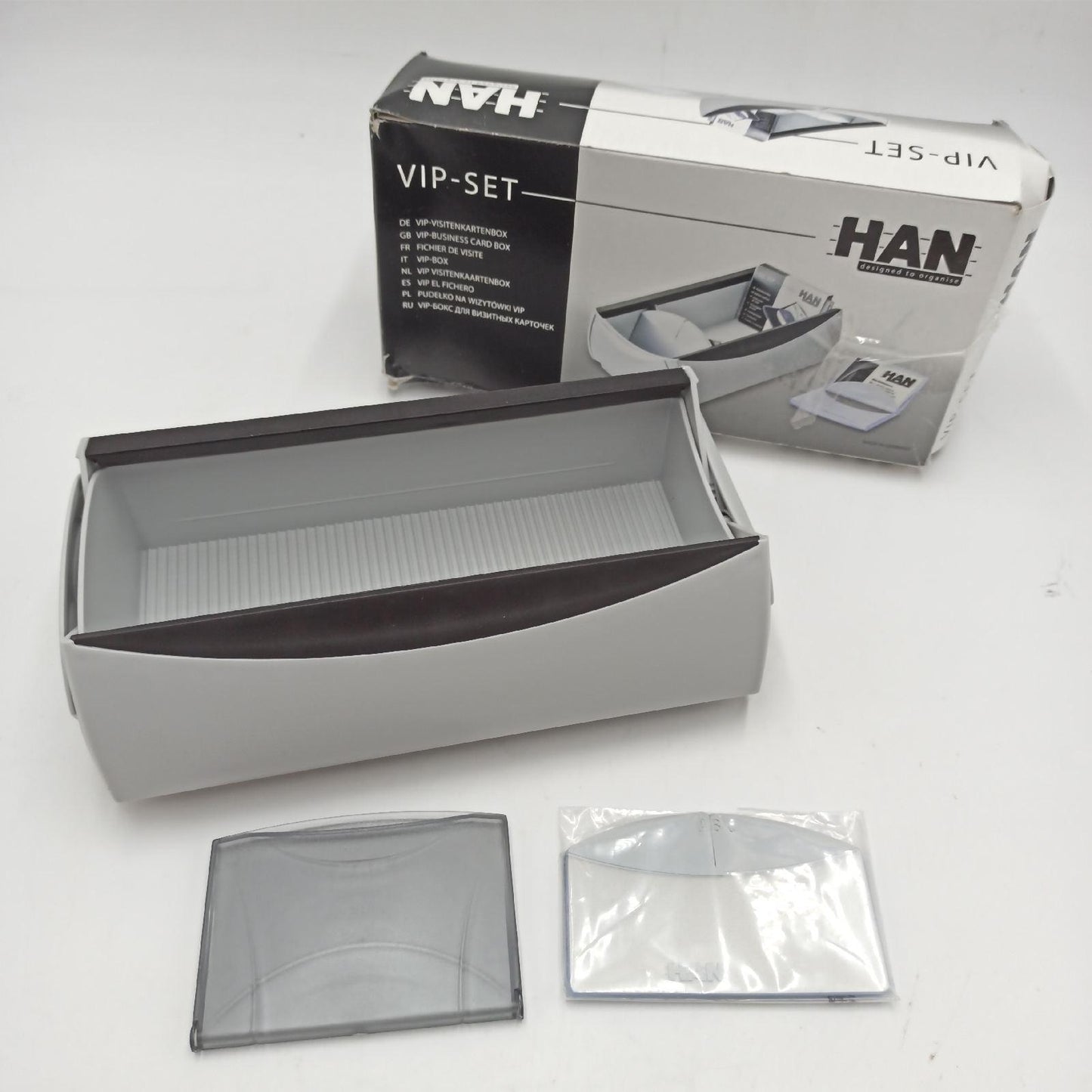 HAN Visitenkartenbox VIP modernes Design Deckel 500 Karten Schwarz praktisch