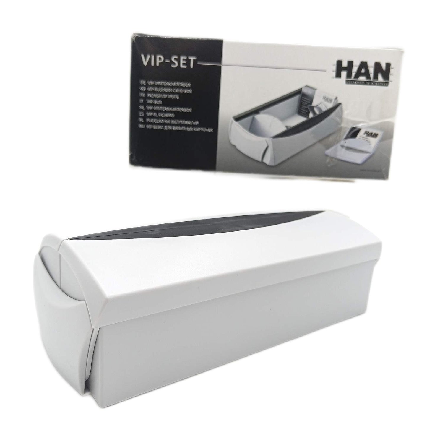 HAN Visitenkartenbox VIP modernes Design Deckel 500 Karten Schwarz praktisch