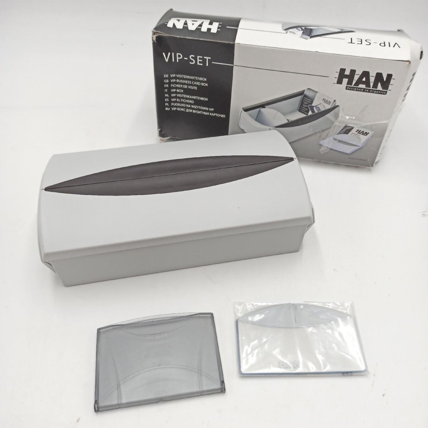 HAN Visitenkartenbox VIP modernes Design Deckel 500 Karten Schwarz praktisch