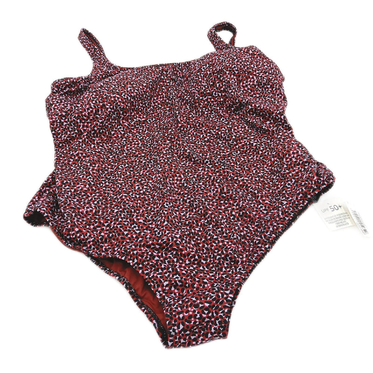 Amazon Essentials Damen Einteiliger bedeckender Badeanzug mit Rundhalsausschnitt in Übergröße erhältlich  Ziegelrot Leopardenmuster  3XL Große Größen
