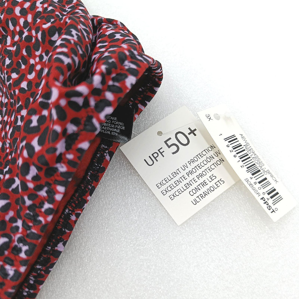 Amazon Essentials Damen Einteiliger bedeckender Badeanzug mit Rundhalsausschnitt in Übergröße erhältlich  Ziegelrot Leopardenmuster  3XL Große Größen