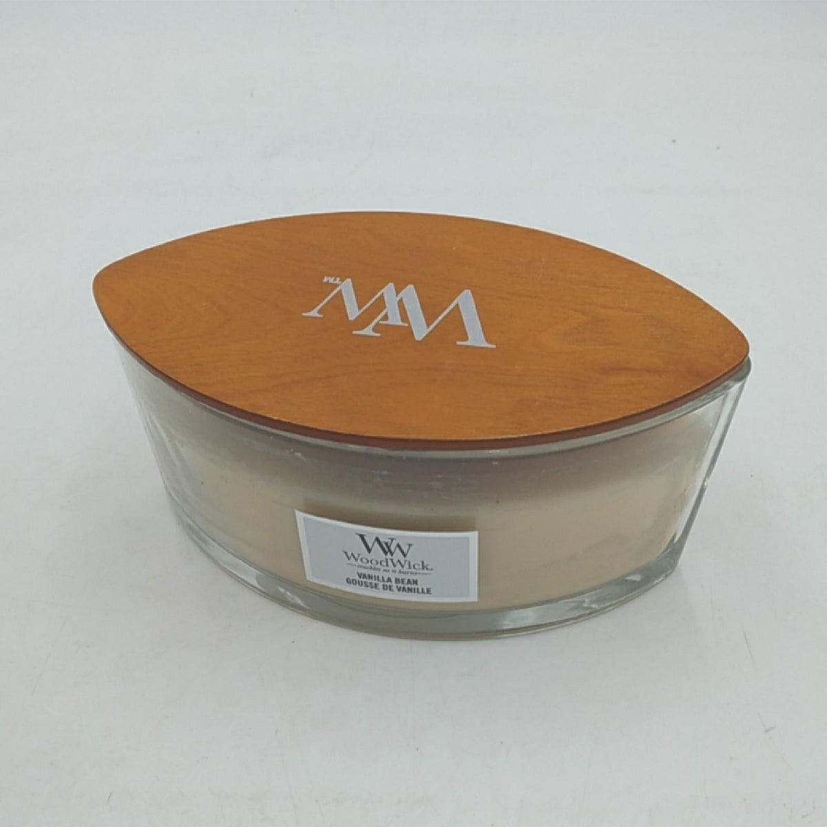 Woodwick mittelgroße Duftkerze im Sanduhrglas Vanilla Bean knisternder Docht Brenndauer bis 50 Stunden