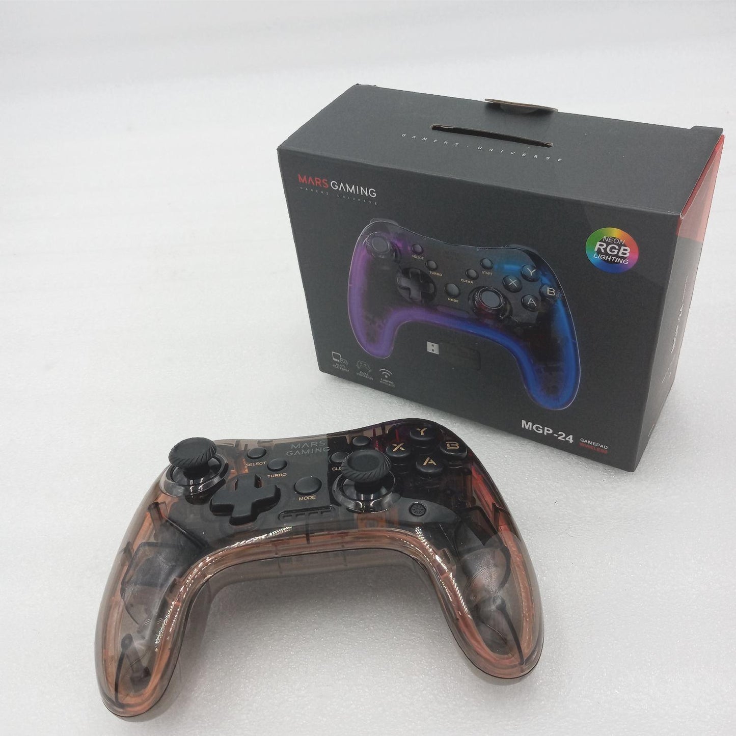 MarsGaming Wireless Controller Gamepad MGP 24 Gamer RGB Neon Dual Haptic Vibration Analog Jo