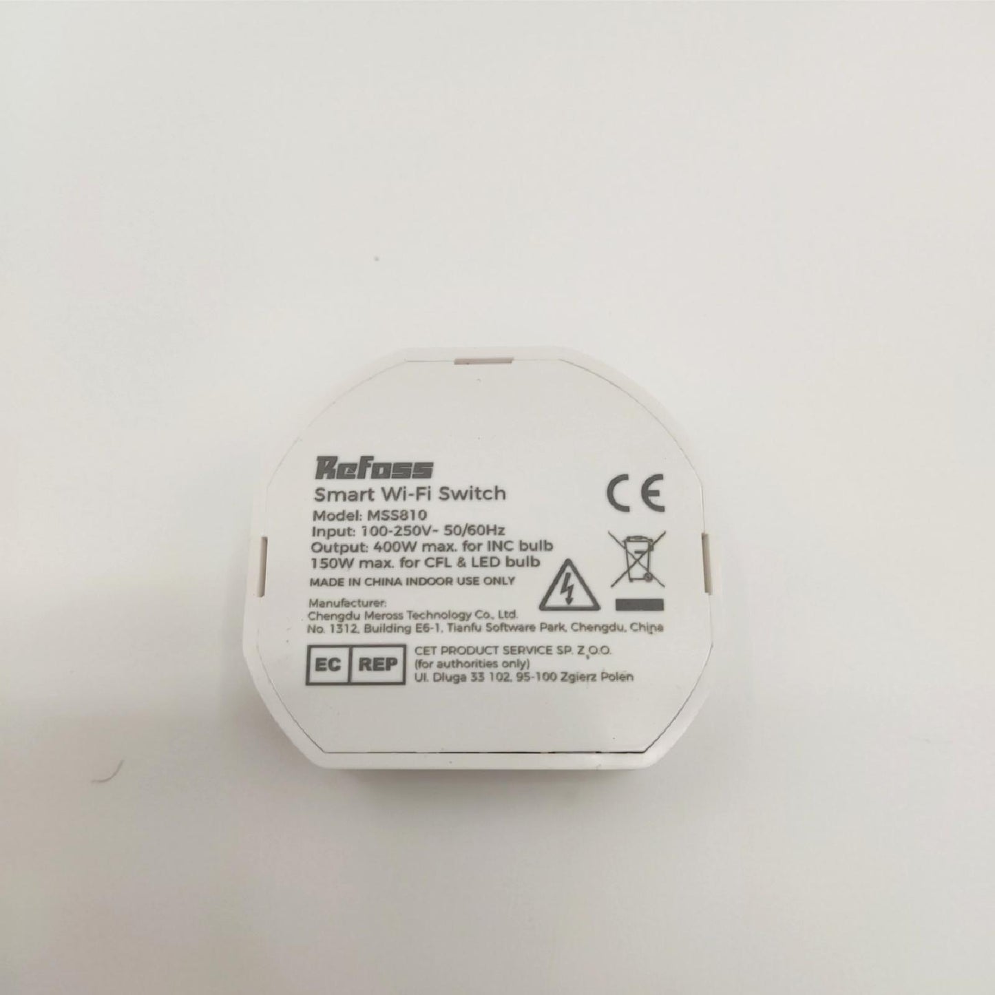 Refoss Mini Smart Lichtschalter, kompatible mit Apple HomeKit, Alexa & Google Home, Relais Modul, 1-Wege-Lichtschalter, Wandschalter, 2.4GHz, 250V 10A, 2 Stück
