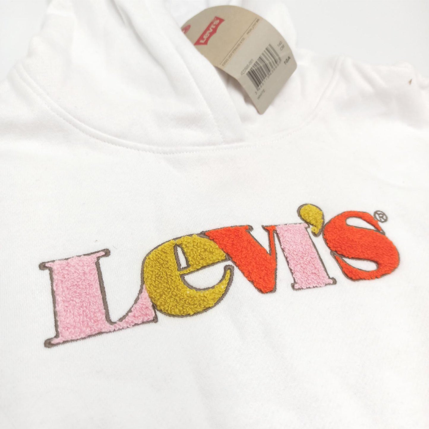 Levis Kinderbekleidung Langarmshirt Mädchen Oberbekleidung High Rise Kapuze Weiß