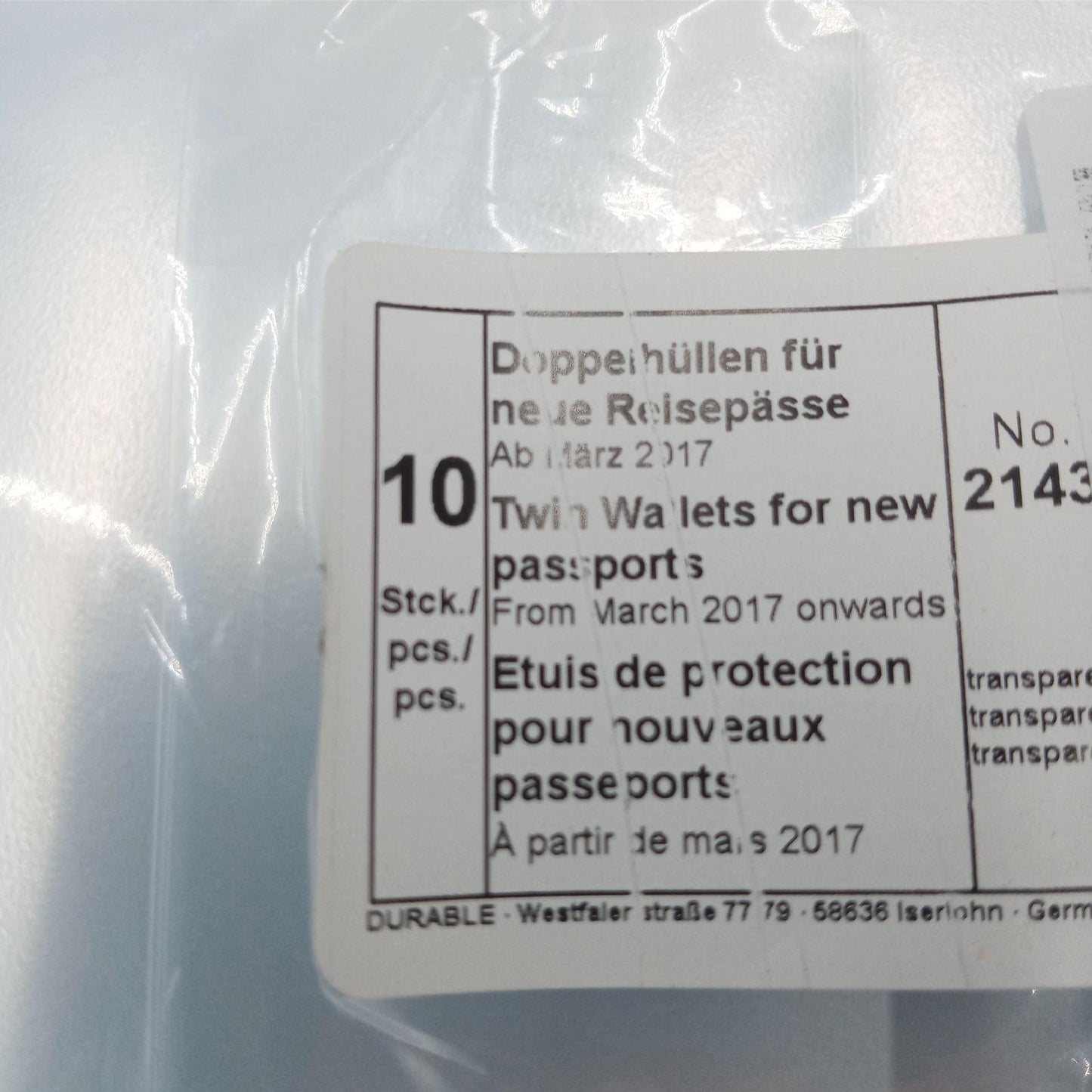 Durable Schutzhülle Reisepasshüllen Dokumentenzubehör 214319 transparent praktisch sicher