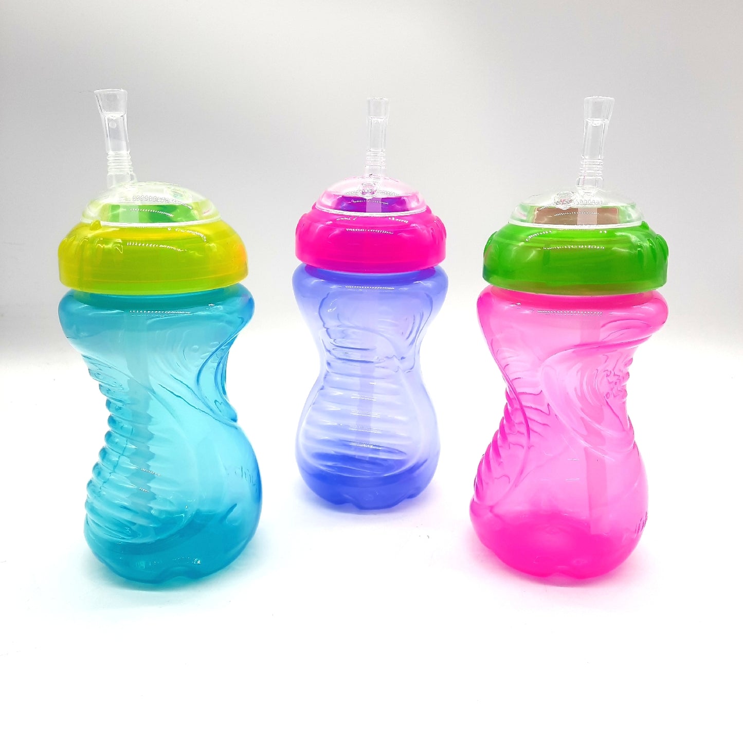 Nuby Schnabelbecher Trinkbecher Babybedarf No Spill flexiblem Strohhalm Rosa 300 ml 3er Pack 12 Monate Plus