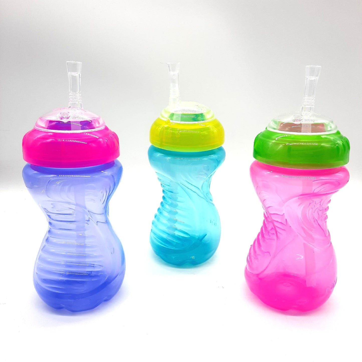 Nuby Schnabelbecher Trinkbecher Babybedarf No Spill flexiblem Strohhalm Rosa 300 ml 3er Pack 12 Monate Plus