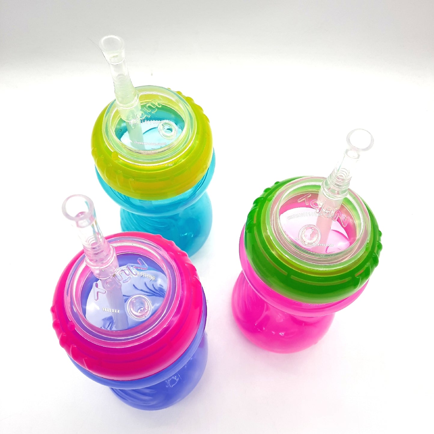 Nuby Schnabelbecher Trinkbecher Babybedarf No Spill flexiblem Strohhalm Rosa 300 ml 3er Pack 12 Monate Plus