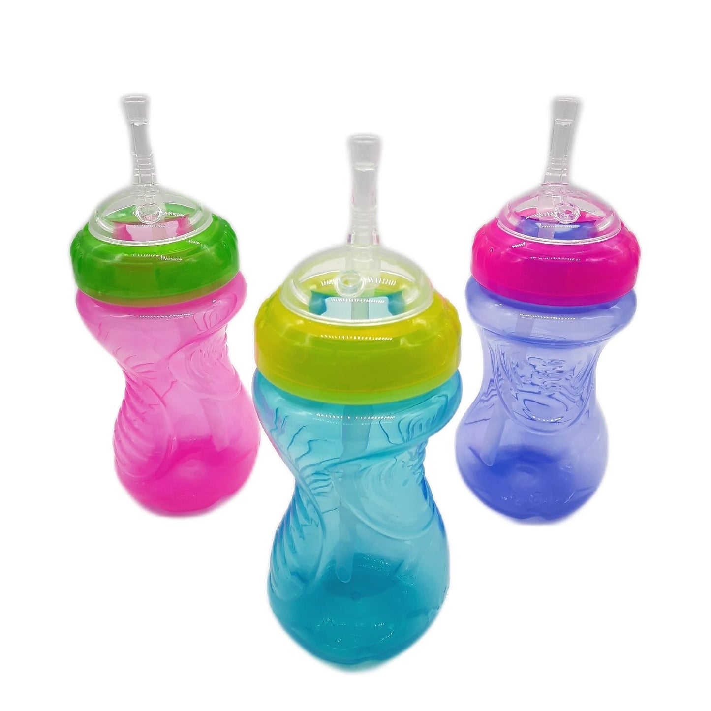 Nuby Schnabelbecher Trinkbecher Babybedarf No Spill flexiblem Strohhalm Rosa 300 ml 3er Pack 12 Monate Plus