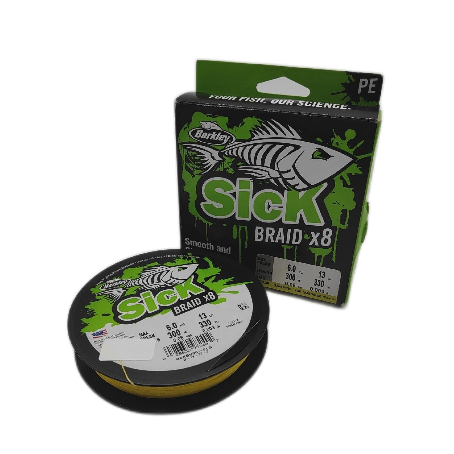 BERKLEY Angelschnur Geflochten Angelsport Flamme Gruen 008 mm 60 kg reissfest stark