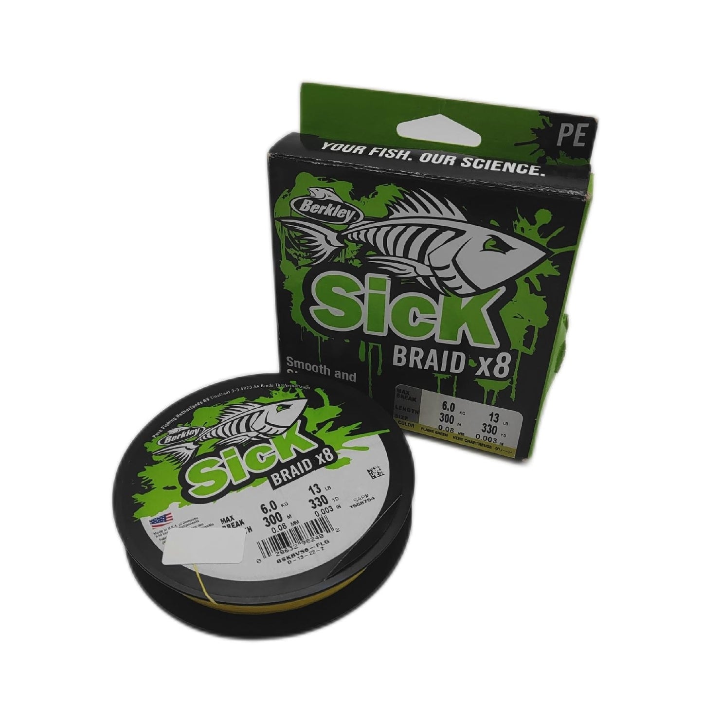 BERKLEY Angelschnur Geflochten Angelsport Flamme Gruen 008 mm 60 kg reissfest stark