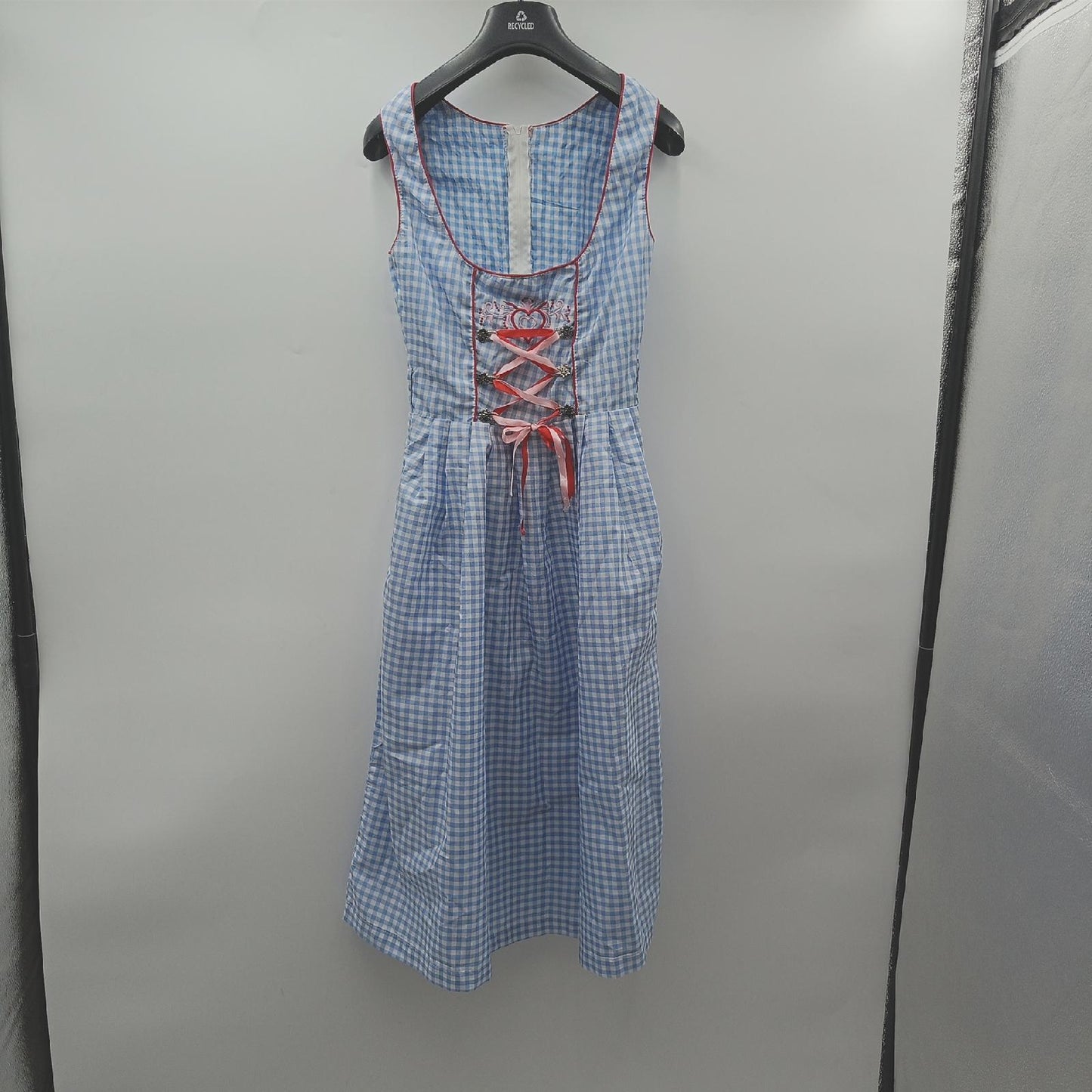 Donnerlittchen Mini Dirndl Damen Trachtenmode Lucy Hellblau Weiss Kariert Tradition