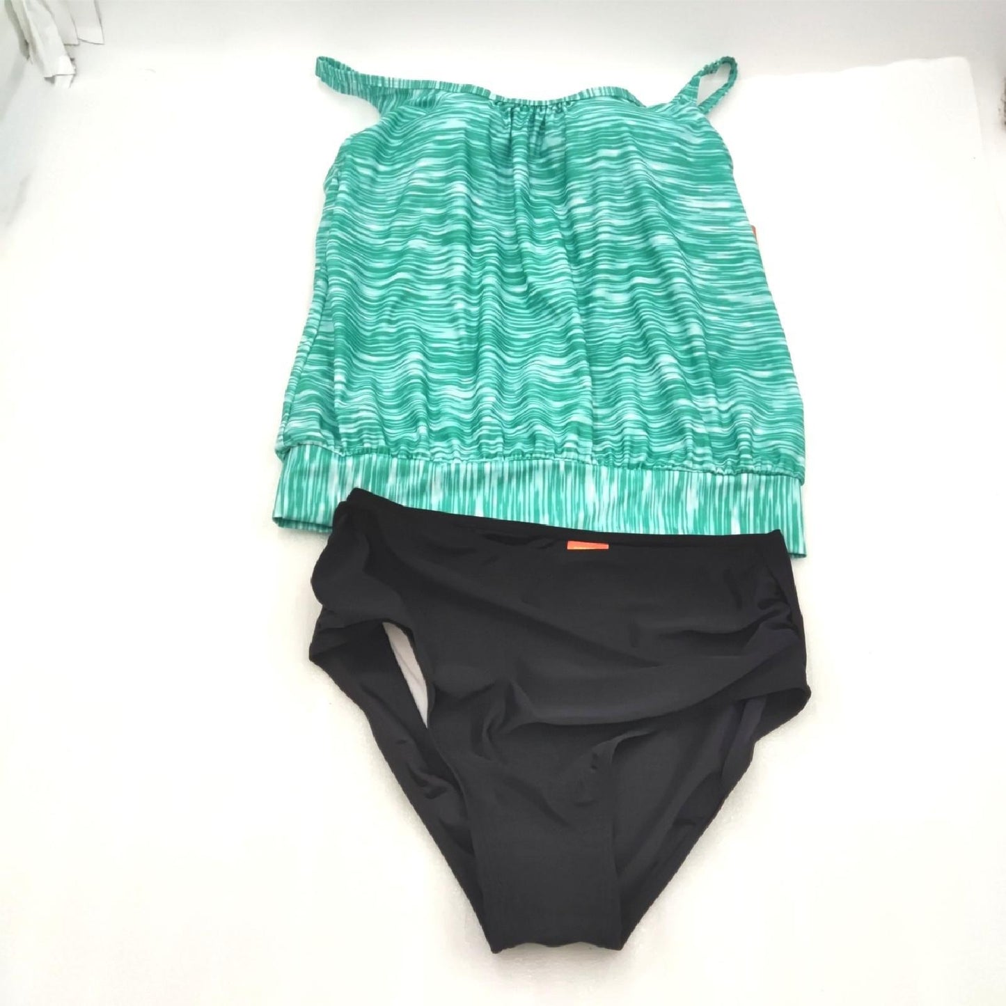 Octopus Tankini Badebekleidung F5493 Türkis Meliert Schwarz High Waist Slip Strand