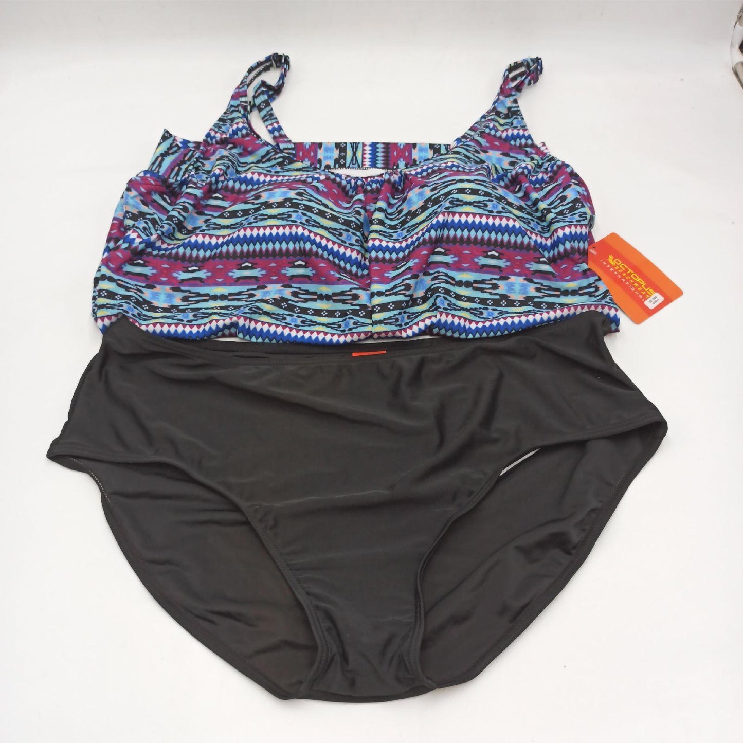 Octopus Tankini Damenmode Bademode Oversize Set Tankini Schwarz Gemustert G52
