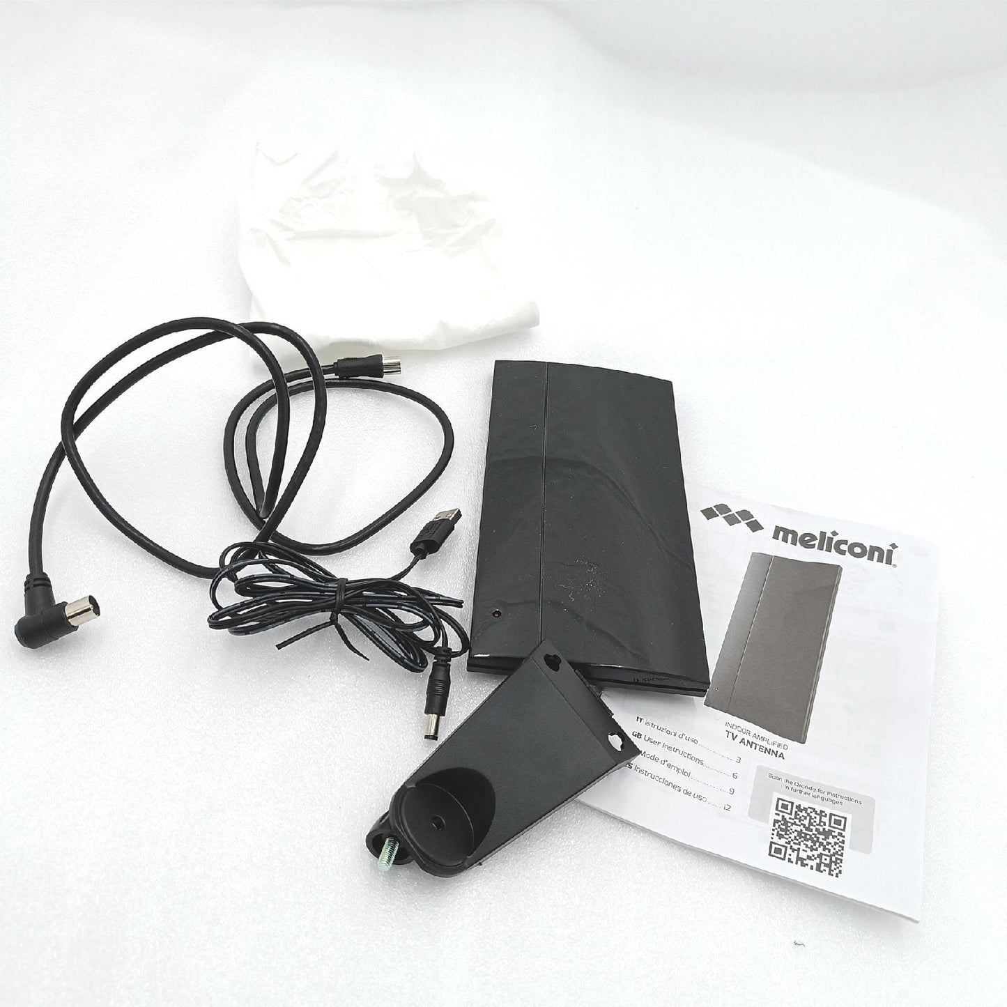 Meliconi AD Professional R1 TV-Antenne für den Innenbereich, mit 4G und 5G Filtern, für DVB-T2 HEVC Signale, Stromversorgung über USB, schwenkbar, schwarz, mittel