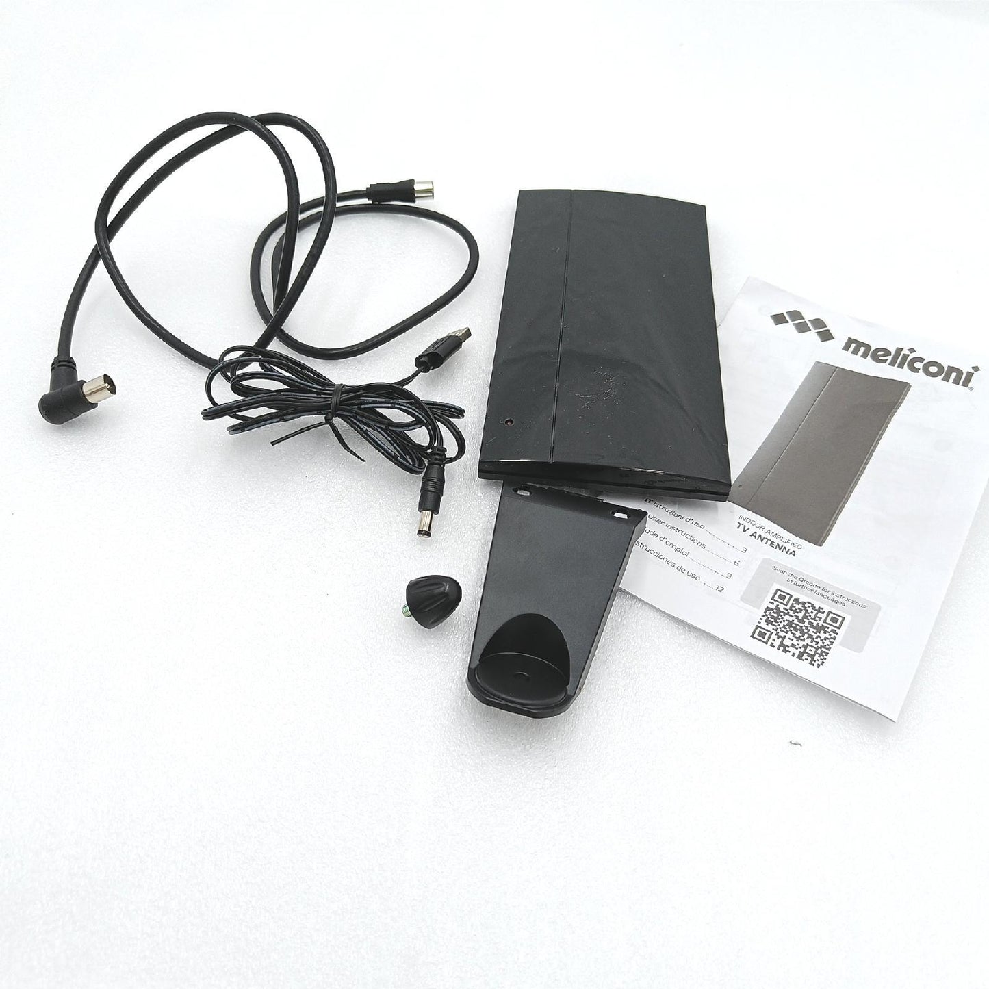 Meliconi AD Professional R1 TV-Antenne für den Innenbereich, mit 4G und 5G Filtern, für DVB-T2 HEVC Signale, Stromversorgung über USB, schwenkbar, schwarz, mittel