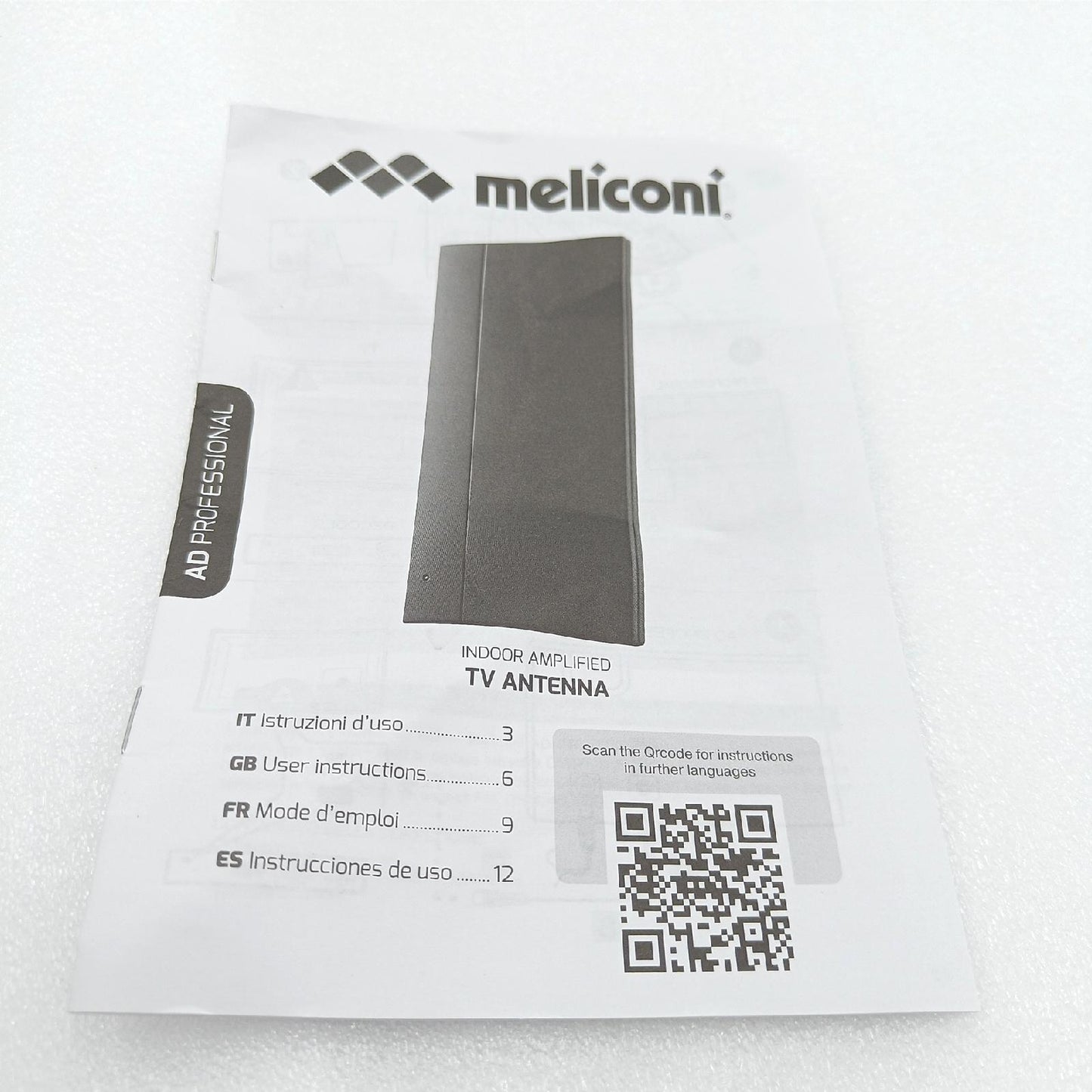 Meliconi AD Professional R1 TV-Antenne für den Innenbereich, mit 4G und 5G Filtern, für DVB-T2 HEVC Signale, Stromversorgung über USB, schwenkbar, schwarz, mittel