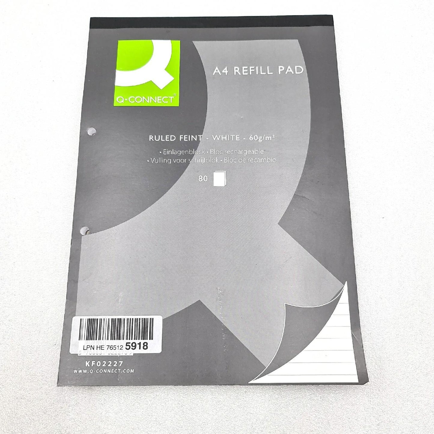 Q Connect A4 Refill Pad weiß fein liniert 2 gelocht 160 Seiten leichte Versch