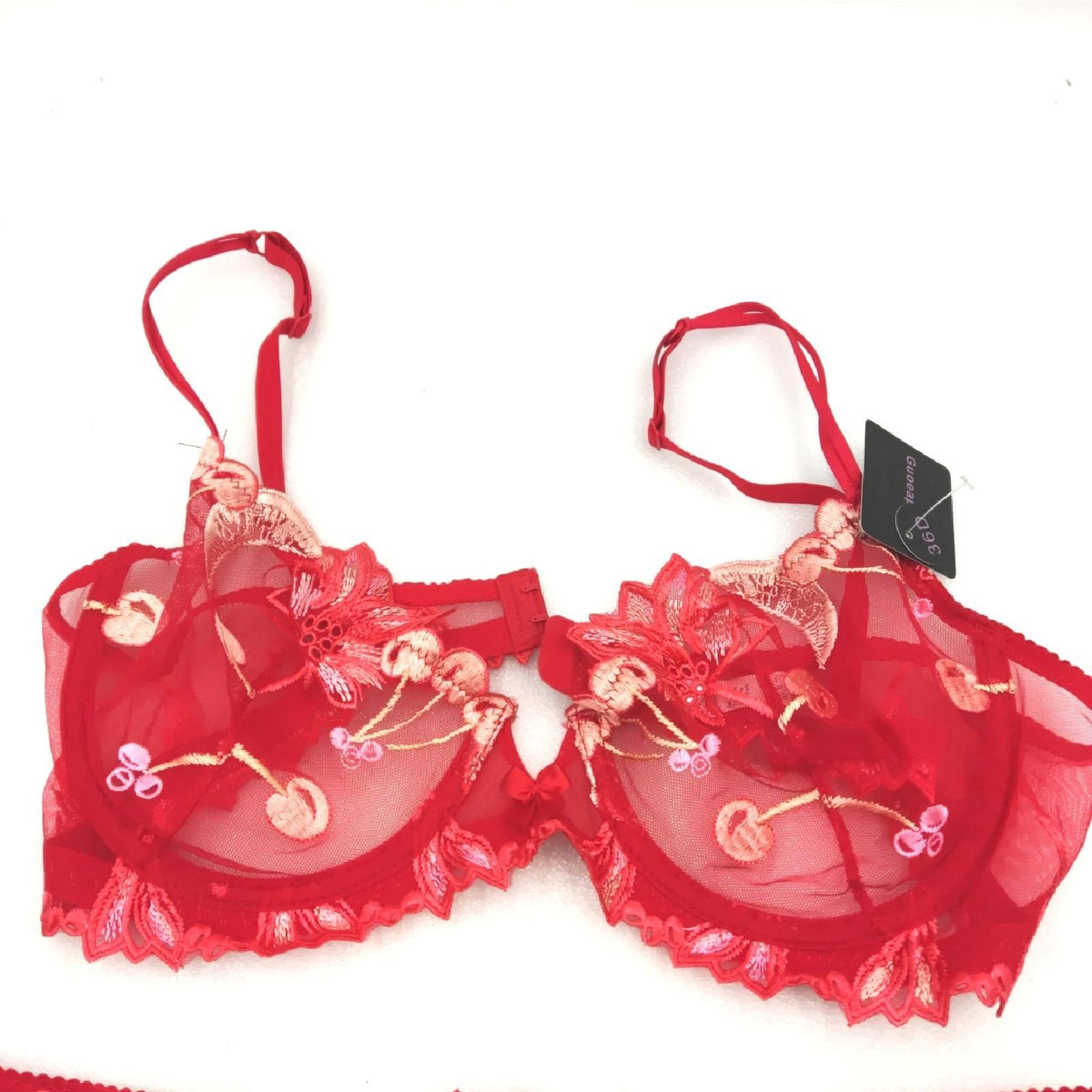 Guoeappa Frauen Sexy Weiche Spitze BH und Panty Set Bügel Alltag BH Floral Spitze DessousRot 80D