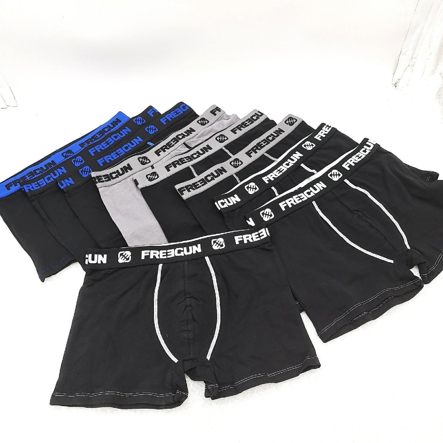 FREEGUN Boxershorts Herren Unterwäsche 9er Pack Schwarz Grau Weiß Blau Komfort und